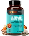 FreshCap Mushrooms Premium Organic Ultimate Mushroom Supplement - 12:1 Fruiting Body Extract with 29% Beta-Glucans - 3rd-Party Tested Nootropic for Energy, Focus & Immune Support (60 Capsules)