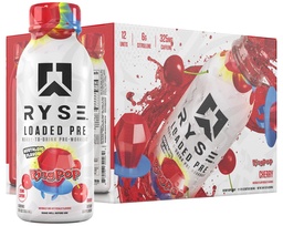 RYSE Loaded Pre Workout Drink - Ring Pop Cherry - Sugar-Free, Ready to Drink Energy Supplement with 325mg Caffeine, Citrulline & Beta Alanine for Focus & Pump - 12 fl oz Bottles (Pack of 12)