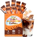 Organic Mushroom Coffee with Lion’s Mane & Reishi - 9 Functional Mushrooms + Ashwagandha for Focus, Energy & Stress Relief - Low Caffeine Instant Coffee Sticks, 32 Servings