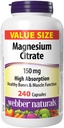 Webber Naturals Magnesium Citrate 150 mg, 240 Capsules, High Absorption Mineral, Supports Bone and Muscle Functions, Gluten Free, Non-GMO