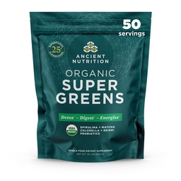 Poudre de Super Greens, poudre de Superfood biologique avec probiotiques fabriqués avec de la spiruline, Chlorella, Matcha et enzymes digestives, 50 portions, 14,1 oz