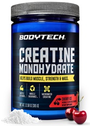 BodyTech 100% Pure Creatine Monohydrate Powder, Micronized Creatine Preworkout Supplement for Muscle Strength, Endurance & Power, Helps Build Muscle & Mass, Cherry Ice Flavor, 13 oz, 55 Servings