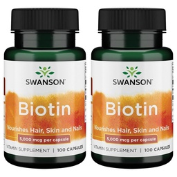 Swanson Biotin 5,000 mcg 100 Caps (2 Pack)