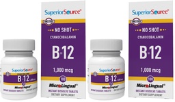 Superior Source No Shot Vitamin B-12 Cyanocobalamin 1000 mcg - Vitamin B-12 to Support Energy Production, Brain Health & Overall Wellness - Sublingual Tablets - 100 Dissolvable Tablets (Pack of 2)