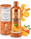 Liquid Collagen Peptides with Biotin & Hyaluronic Acid - Hydrolyzed Bovine Collagen Type 1 and 3, Biotin 10000mcg, Vitamins B5, B6, C & E - Orange Flavor