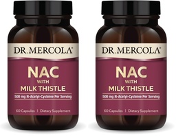 Dr. Mercola NAC with Milk Thistle-with Antioxidants-Supports Normal Detoxification Processes-500 mg N-Acetyl-Cysteine per Serving-Non-GMO,Gluten-Free&Soy Free-60 Capsules (30 Servings),(Pack of 2)