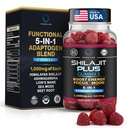 Shilajit Plus Gummies 5-in-1 Adaptogen Energy & Focus Supplement | Shilajit, Ashwagandha, Lion's Mane, Sea Moss & Beet Root | Natural Energy & Stress Support | Made in USA, Vegan, 60 Count