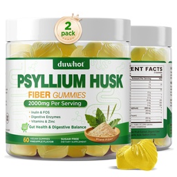 Psyllium Husk Gummies for Adults, 2000mg Psyllium Husk Fiber Supplement with Acacia Fiber, Inulin & FOS, Digestive Enzymes for Gut Health & Regularity, Vegan, Organic, Sugar Free, Pineapple, 120 Chews