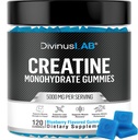DivinusLab Creatine Monohydrate Gummies 5g (5000mg) for Men & Women, Pre Workout Chews for Energy Boost, Creatine for Building Muscle and Strength, Non-Melting, Vegan, Non-GMO, 120 Count (Blueberry)