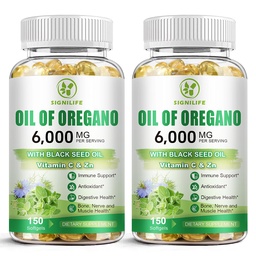 Oil of Oregano with Black Seed Oil, 6000mg Oregano Oil Capsules for Immune Support with High Carvacrol & Thymoquinone, Antioxidant, Non-GMO, Gluten Free, 300 Softgels