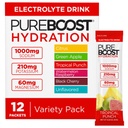 Pureboost Sugar Free Electrolyte Hydration Powder Packets Variety Pack – 12 Count – Zero Calories – Fast Hydration Drink Mix with 1000mg Sodium, Potassium & Magnesium