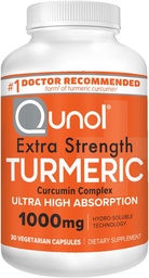 Qunol Turmeric Curcumin Capsules, 1000mg Extra Strength Supplement, Patented Hydro-Soluble Technology, Alternative to Turmeric Curcumin with Black Pepper, 30 Veggie Capsules
