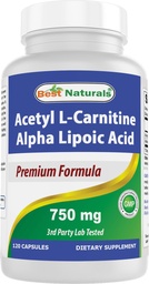 Best Naturals Acetyl L-Carnitine and Alpha Lipoic Acid 750 mg 120 Capsules