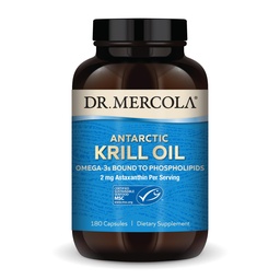 Dr Mercola Antarctic Krill Oil, 1000 mg par portion, supplément Oméga-3 avec EPA, DHA, Phospholipides et Astaxanthine, soutient la santé du coeur, du cerveau et des immunes, non-OGM, sans soja, 180 Capsule (90 portions)