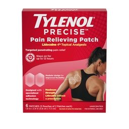 Tylenol Precise Pain Relieving Patches, Topical Analgesic Patches + Maximum OTC Strength Lidocaine Penetrates, Targeted Relief Ideal for Shoulder, Back & Knee Pain, Unscented, 3 x 2 ct