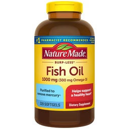 Nature faite Burp moins huile de poisson Omega 3 suppléments, 1000mg Softgels, Omega 3 suppléments huile de poisson pour un soutien cardiaque sain, 320 Softgels, 160 jours d'approvisionnement