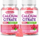 2 Pack Citrate de calcium Gommies 1000mg w/Vitamine D3, Gommies de calcium à absorption élevée pour les femmes et les hommes, Plus Magnésium, Potassium, Zinc pour les muscles et Immune, Raspberry Flavor, 120 Comte