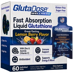 Supplément de glutathion liquide, Lemon Berry aromatisé Acerola Energy Booster w/Zinc, Vitamines et minéraux quotidiens, préparation de sucre zéro, soutien automatique quotidien pour les adultes, 0,34 fl oz, paquet de 60