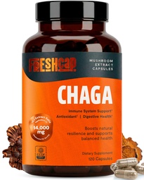FreshCap Mushrooms Premium Organic Chaga Supplement Capsules - 14:1 Fruiting Body Extract with 15% Beta-Glucans - 3rd-Party Tested - Maintains Immune Health and Digestive Balance (120 Capsules)