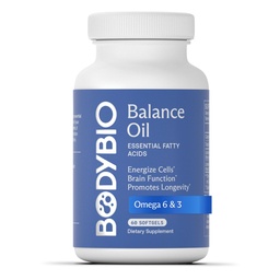 BodyBio Balance Oil - Vegan Omega 3 6 Supplément – Huile de carthame et de lin pressés à froid – soutient la fonction cérébrale, la peau saine et l'humeur