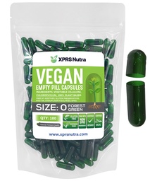 XPRS Nutra Taille 0 Capsules vides - 100 Compte Capsules vides de végétalien - Pilules végétariennes - Bricolage Gélule végétale Remplissage - Veggie Pill Caps for Do-It-Youlf Suppléments (Forest Green)
