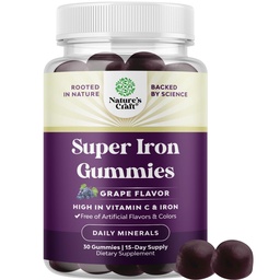 Extra Strength Iron Supplement Gummies for Women & Men - Chewable Iron with Vitamin C & B Complex for Energy Blood Builder & Immune Support - Increase Red Blood Cells Supplement - 30 Count
