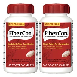 Fibercon, Constipation Relief, Fiber Therapy, 140 Coated Caplets, Pack of 2 | Works in as little as 12 hours, insoluble fiber for relief of occasional constipation & irregularity, no gas or bloating