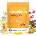 Nattokinase 10,000 FU Per Serving, with CoQ10, Serrapeptase, Bromelain, Turmeric, 8-in-1 Botanical Extracts Formula for Heart and Circulatory Support, Easy-to-Take| 240Pcs