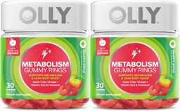Métabolisme OLLY Anneaux gommy, vinaigre de cidre de pomme, vitamine B12, chrome, énergie et santé digestive, supplément à croquer, saveur de pomme, conditionnement jumelé - 60 Compte