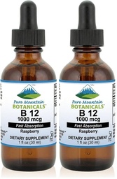Pure Mountain Botanicals B12 1000 mcg - B12 Complex - Natural Berry Flavor - 30 Servings - Liquid Drops Vitamin - Kosher Supplement (Pack of 2)