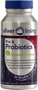 Silver Lining Pre & Probiotics + Digestive Enzymes | 50 Billion CFU/Active Cells | Digestive & Immune Function Support, Reduces Bloating | Shelf-Stable Formula | 120 Count (Pack of 1)