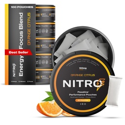Nitro Nootropic Pouches - Energy + Focus - 100mg Caffeine, Alpha GPC, Cognizin® Citicoline, L-Theanine, Vitamin B12 - No Sugar, Nicotine-Free - 20 Pouches Per Can - 5 Pack - Orange Citrus