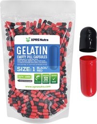 XPRS Nutra Size 1 Empty Capsules - 1000 Count Colored Empty Gelatin Capsules - Pill DIY Supplement Capsule Filling - Fillable Color Gel Caps Pills for Do-It-Yourself Supplements (Black/Red)