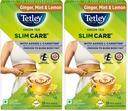 Tetley Green Tea Slim Care, With Added L-Carnitine, Helps Burn Body Fat, Boosts Energy, Low Calories, Delicious Natural Ginger, Mint and Lemon Flavours, Makes 25 cups (Pack of 2)
