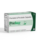Prebiotic & Probiotic Capsules | Gut Health Supplement with Bacillus Clausii, Lactobacillus, Bifidobacterium & FOS | Supports Digestion, Immunity & Gut Balance | Preboz 30 Capsules