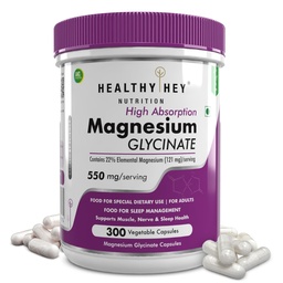 HealthyHey Nutrition Magnesium Glycinate Supplement High Absorption for Sleep, Cramps, & Nerves Health - 300 Vegetable Capsules