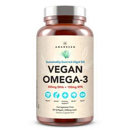 AMANDEAN Vegan Omega 3 Supplement. Premium Fish Oil Alternative. Algae DHA & EPA. Carrageenan Free Softgels. Algal Essential Fatty Acids. Plant Based Heart, Brain, Eye, Skin, Immune Support. (60ct)