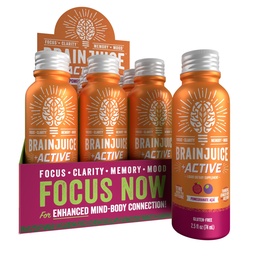 BrainJuice Active Focus & Energy Drink Shots, Supports Endurance, Récupération et Clarté, Non-OGM, Sans gluten, Nootropics, Alpha GPC, B Vitamines et Thé vert biologique, Açai grenade, 2,5 fl oz, 12 Pack