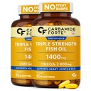 Carbamide Forte Triple Strength Omega 3 Fish Oil Capsule with 495 mg EPA & 330 mg DHA | 90 Softgel Capsules | Supports Heart, Joints and Skin (Pack of 2)