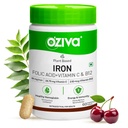 OZiva Iron Supplement with Folic Acid, Vitamin C & B12 | Supports hemoglobin, energy & immunity | For Men & Women - 60 Tablets