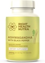 Right Health Nutra Ashwagandha Capsules - 60 Count - 1300mg Per Serving - Ashwagandha for Men and Women with Black Pepper for Maximum Absorption - Supplements Made in The USA