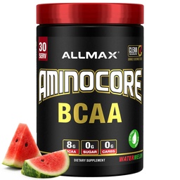 ALLMAX Nutrition AMINOCORE BCAA – 8G BCAAs – Acides aminés enchaînés 100% branches pures – Sans gluten - pastèque - 315 Gram
