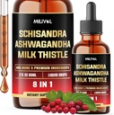 8en1 Schisandra Berry gouttes avec le chardon de lait, Ashwagandha, Rhodiola Rosea, Saint Basilic, Artichaut, Dandelion racine et curcumine curcuma - 2 Fl Oz pour 2 mois d'approvisionnement