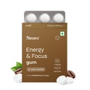 Neuro Energy & Focus Gum - Iced Coffee | Quick Energy Boost & Enhanced Focus | Natural Caffeine + 60 mg L-Theanine + Vitamin B6 & B12 | No Added Sugar | Aspartame Free | 45 Gums