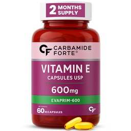Carbamide Forte 600 mg Vitamin E Capsules for Face and Hair | 100% Natural Supplement with Vitamin E Oil | Paraben Free - 60 Capsules