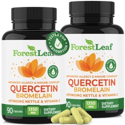 ForestLeaf Quercetin with Bromelain - 1350mg Blend with Vitamin C & Stinging Nettle, Advanced Quercetin 500mg Supplement, Non-GMO Gluten Free, Natural Immune & Respiratory Function 180 Veggie Capsules