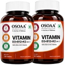 OSOAA Vitamin D3 K2 MK7 Supplement - 120 Tablets | 600 IU | Promotes Calcium Absorption, Bone Health, Muscle Strength & Immunity | Plant Based - Lichen Source | (Pack of 2)