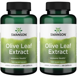 Swanson Olive Leaf Extract Immune Health, 500 mg, 120 Caps, 2 Pack | For Adults Seeking Year-Round Immune Support, Standardized to 20% Oleuropein for Immune and Cardiovascular Health