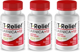 T-Relief Arnica +12 actifs naturels pour soulager la douleur dans le dos Douleurs musculaires articulaires et étourdissement, corps entier Soulagement rapide pour les femmes et les hommes - 100 comprimés (3 pack)