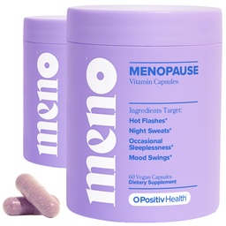 O Positiv MENO Vitamines pour la ménopause - Supplément pour la ménopause sans hormones pour les femmes - Cohos noirs et ashwagandha KSM-66 - Aide à soulager les éclairs chauds, les sueurs nocturnes, les swings d'humeur - 30 portions (paquet de 2)